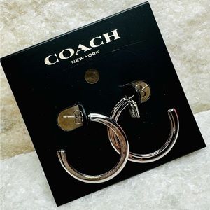 NEW! Coach Silver Colored Medium Signature Hoop Earrings